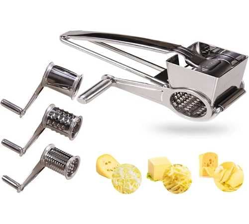 LOVKITCHEN Cheese Cutter Slicer Shredder with 3 Interchanging Rotary Ultra Sharp Cylinders Stainless Steel Drums & Slicer