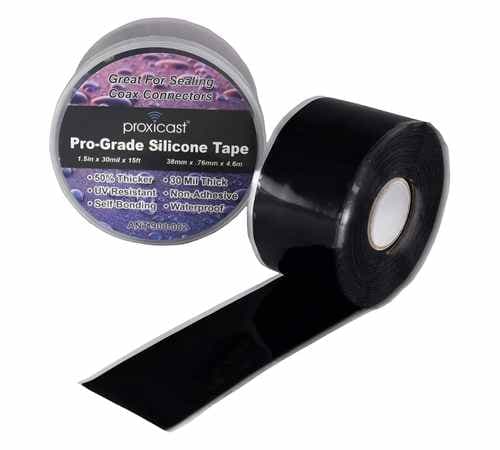 Proxicast Pro-Grade Extra Strong 30mil Weatherproof Self-Fusing Silicone Rubber Sealing Tape For Outdoor Antenna Coax & Electrical Cables, Hose/Pipe Leaks & Emergency Repairs (1.5" x 15' roll) - Black