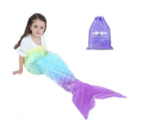 RIBANDS HOME Cozy Mermaid Tail Blanket for Kids and Teens Soft Flannel Fleece Wrapping Cover with Colorful Fish Scale Tail