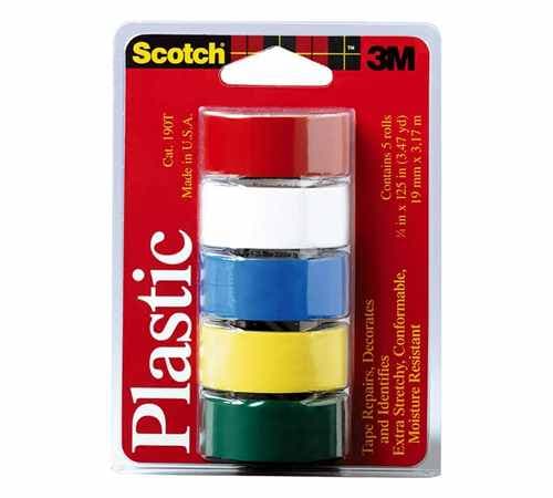 Scotch Super Thin Waterproof Vinyl Plastic Colored Tape, .75-Inch by 125-Inch, 5-Pack - 190T